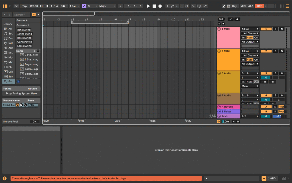 Ableton Live 12 Suite with connected Audio interface